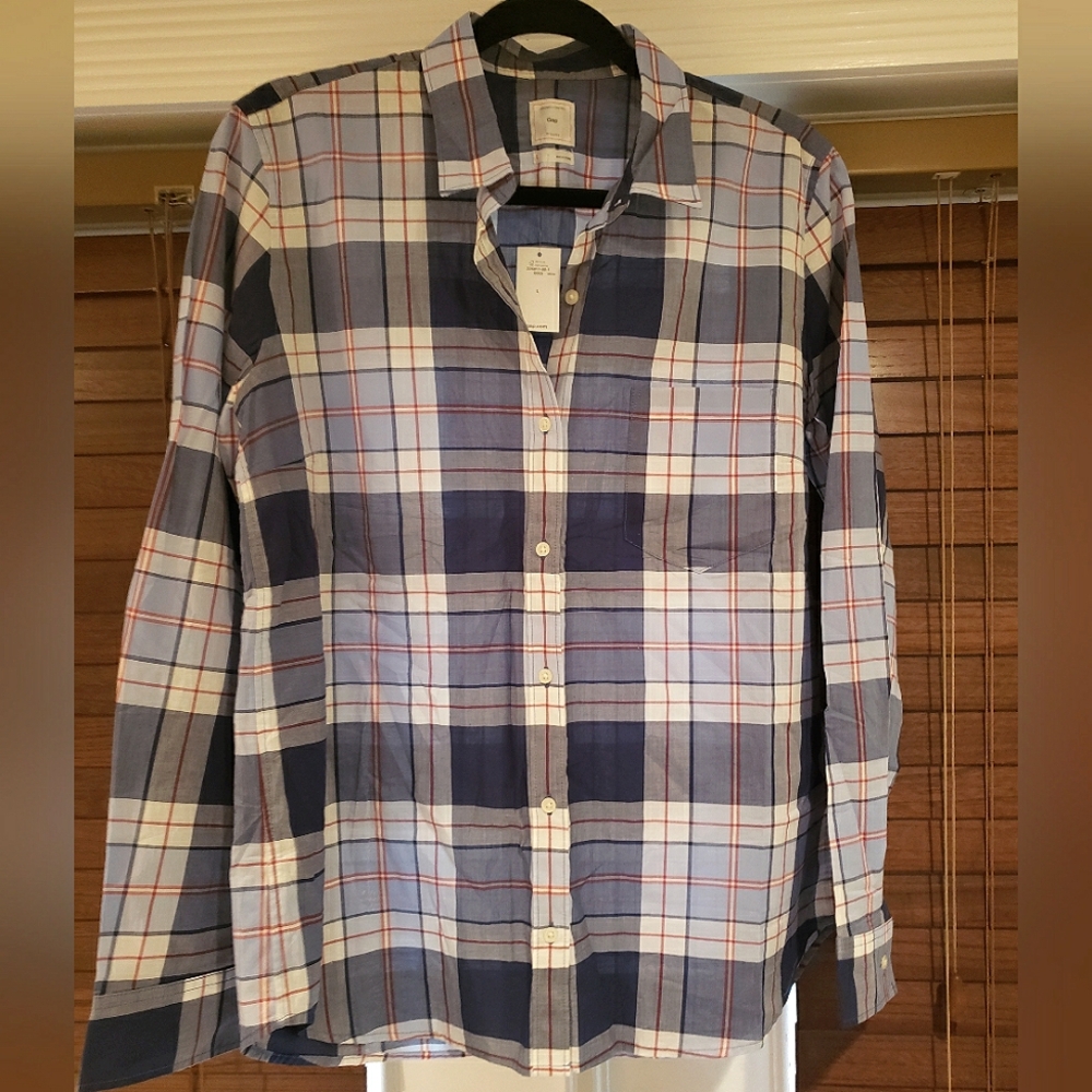 NWT GAP Flannel Button Down Long Sleeve Sz L